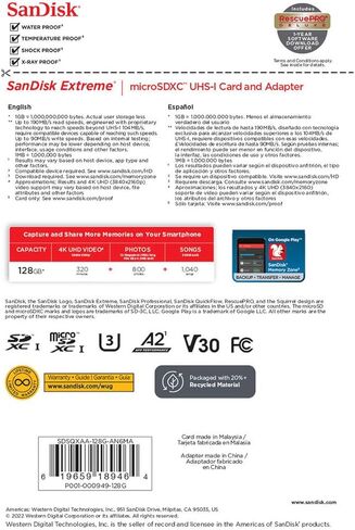SanDisk Extreme 128GB UHS-I U3 microSDXC Memory Card with SD Adapter in Saudi Arabia