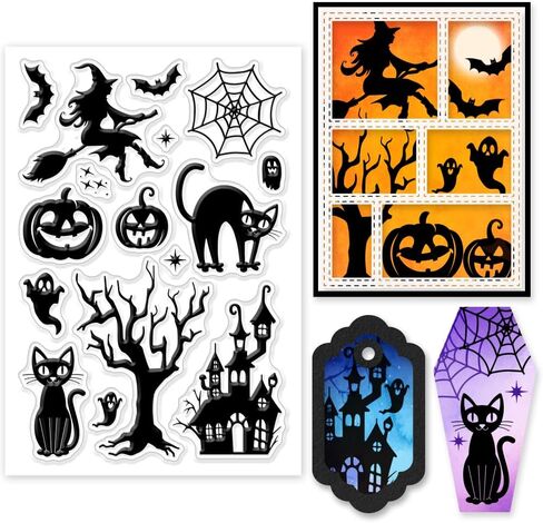 Globleland Halloween Ghost Clear Stamps Pumpkin Bat Silicone Clear Stamp الأختام in Saudi Arabia