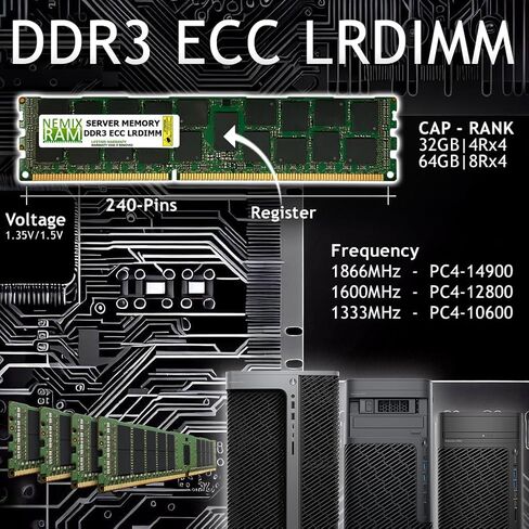 NEMIX RAM 64GB (1X64GB) DDR3 1600MHz PC3-12800 8Rx4 1.35V 240-PIN ECC LRDIMM Load Reduced Server Memory in Saudi Arabia