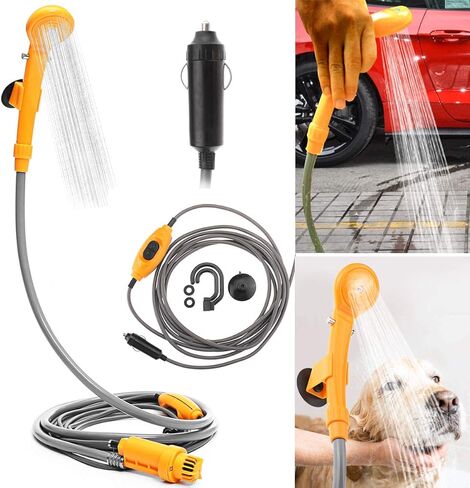 Portable Outdoor Camping Shower Kit, MASO 12V Automobile Showers with Water Pump, 5 Meter Cable Cigarette Lighter Plug Max 7L Water Per Minute for Pet Bath Car Washing in Saudi Arabia