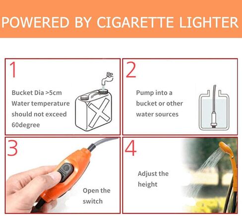 Portable Outdoor Camping Shower Kit, MASO 12V Automobile Showers with Water Pump, 5 Meter Cable Cigarette Lighter Plug Max 7L Water Per Minute for Pet Bath Car Washing in Saudi Arabia