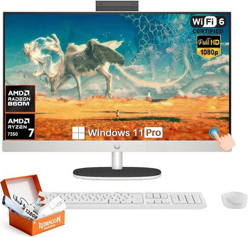HP 27" All-in-One FHD IPS Touchscreen Desktop Computer, AMD Ryzen AI 7 350 (8-Core, Up to 5 GHz), 32 GB DDR5-5600 RAM, 2 TB NVMe SSD, Wi-Fi 6 & BT 5.4, Windows 11 Pro, Copilot+ PC, Wireless KB & Mouse in Saudi Arabia