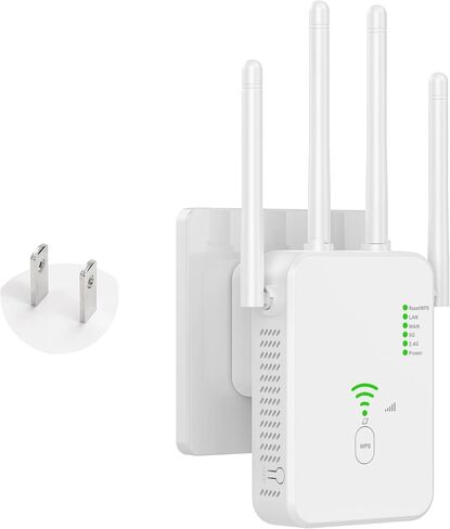 WiFi Extender Signal Booster, WiFi Repeater 1200Mbps with Ethernet Port, Covers Up to 10000 Sq.ft, Dual Band 5GHz&2.4GHz, WPS Setup for Home, Office (US-White) in Saudi Arabia