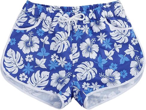 ESTAMICO Women Board Shorts with Liner Quick Dry UPF 50+ Drawstring Floral Print Swim Trunk with Pockets in Saudi Arabia