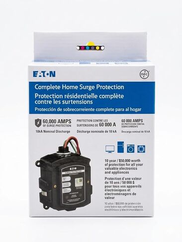 Eaton Complete Home Surge Protector، النوع 2 SPD، تيار تصاعدي 60 كيلو أمبير، حماية طاقة التيار المتردد، داخلي/خارجي، CHSPT2SURGE10 in Saudi Arabia