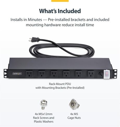 StarTech.com 12-Outlet Rackmount PDU، شريط طاقة خادم 1U، منافذ ذات زاوية قائمة واسعة المساحة، وحدة توزيع الطاقة المثبتة in Saudi Arabia