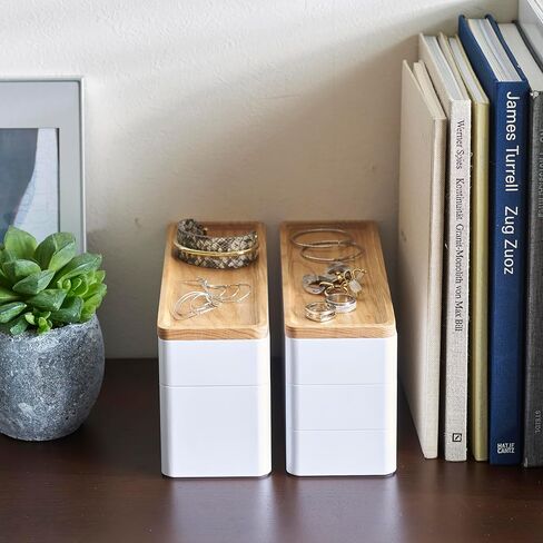 Yamazaki Home Rin Stacking Watch And Accessory Case, Jewelry Box Organizer For Glasses, 3-Tier - Accessories - Plastic + Wood,White in Kuwait