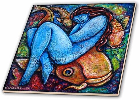 3dRose ct_21202_4 Koi Women Woman Fish Sensual Water Spiritual Colorful Ceramic Tile, 12-Inch in Kuwait