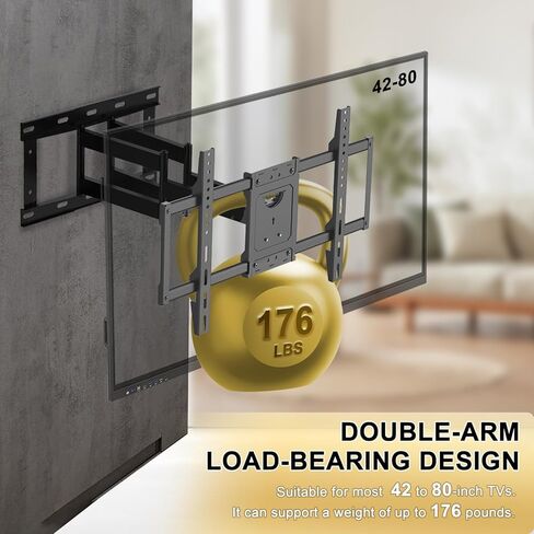 ZANUZDU Outdoor TV Mount,Full Motion Articulating Arm Can Tilts and Swivels, Weatherproof Rust Proof for 42 to 80 inch Indoor and Outdoor TVs,Max VESA 600x400, Holds Up to 176 lbs in Saudi Arabia