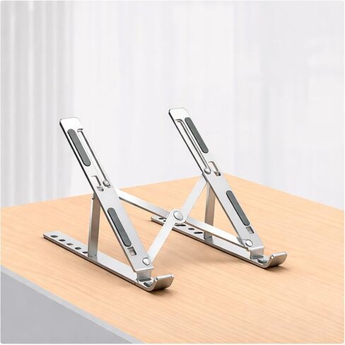 Portable Foldable Laptop Stand for Travel, Adjustable Aluminum Laptop Stand Riser for Desk, Ergonomic Computer Stand with Pouch for 16–18 Inch Laptops (Silver) in Saudi Arabia