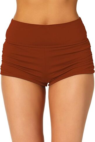 Pink Queen Women's High Waisted Swim Bottoms Bathing Suit Board Shorts Ruched Tummy Control Swimsuit Bottom in Kuwait