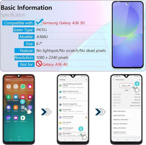 بديل شاشة Samsung Galaxy A36 5G/A366U Incell لهاتف Samsung A36 5G شاشة LCD تعمل باللمس محول رقمي مع أدوات (مع إطار) in Saudi Arabia