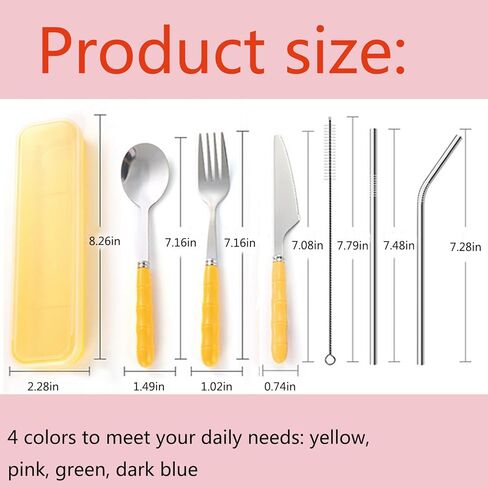 4 Colors Portable Travel Utensils with Case, Reusable Stainless Steel Cutlery Include Knife Fork Spoon Straw for Travel Camping Office in Saudi Arabia