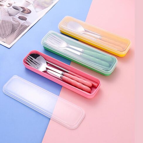 4 Colors Portable Travel Utensils with Case, Reusable Stainless Steel Cutlery Include Knife Fork Spoon Straw for Travel Camping Office in Saudi Arabia
