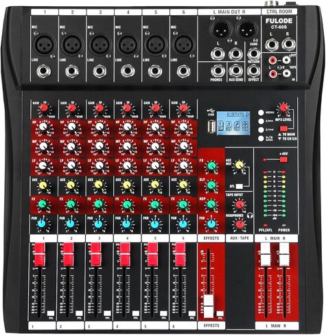 جهاز مزج الصوت ذو 8 قنوات، وحدة تحكم DJ لمزج الموسيقى الاحترافية مع بلوتوث ومشغل USB/MP3 وتردد وطاقة فانتوم 48 فولت لتسجيل الاستوديو والكاريوكي والعروض الحية in Kuwait