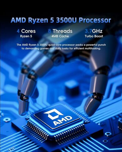 جهاز كمبيوتر صغير Barebone AMD Ryzen 5 3500U (4C/8T، حتى 3.7 جيجا هرتز)، فتحتا ذاكرة الوصول العشوائي (RAM) + فتحتا تخزين (M.2 2280)، شاشة ثلاثية بدقة 4K عبر USB-C/HDMI/DP، كمبيوتر مكتبي صغير للأعمال المكتبية المنزلية، بدون ذاكرة وصول عشوائي/SSD/نظام تشغيل in Kuwait