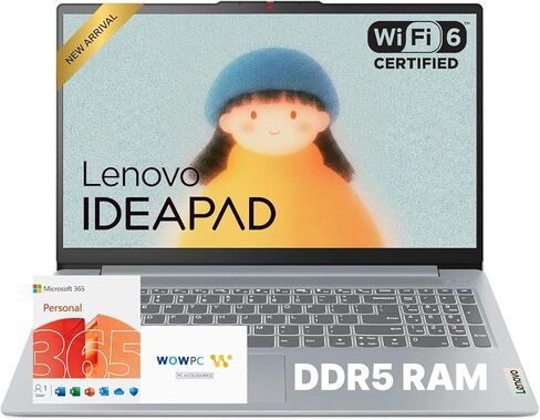 كمبيوتر محمول Lenovo IdeaPad Slim 3i مقاس 15.6 بوصة بدقة FHD • Microsoft Office 365 • معالج Intel 4 Core • DDR5 • محرك أقراص SSD سعة 128 جيجابايت • فئة عسكرية • Windows 11 • إعداد سريع وخفيف الوزن • كمبيوتر محمول أساسي in Saudi Arabia