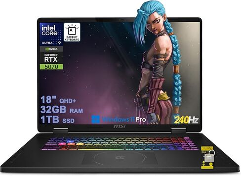 msi Crosshair 18 HX AI Gaming Laptop 18" QHD+ 240Hz 100% DCI-P3 Intel 24-core Ultra 9 275HX (>i9-14900HX) 64GB DDR5 4TB SSD GeForce RTX 5070 (Up to 798 AI Tops) RGB Backlit WiFi6E Win11Pro ICP Hub in Saudi Arabia