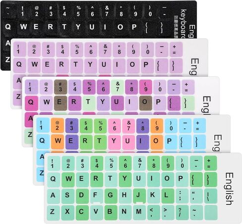 5 Sheets Keyboard Stickers Matte English - Universal Laptop Keyboard Stickers for PC Computer Laptop Desktop, Purple Colorful Green Black White in Saudi Arabia