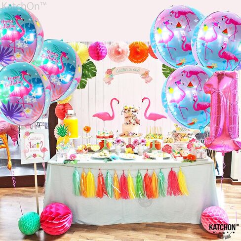 Katchon ، 6pcs Pink Flamingo بالونات - 22 بوصة | زخارف الحفلات Flamingo | ديكورات حفلة لوا | لوازم حفلات عيد ميلاد فلامنغو لزخرفة عيد ميلاد فلامنغو in Saudi Arabia
