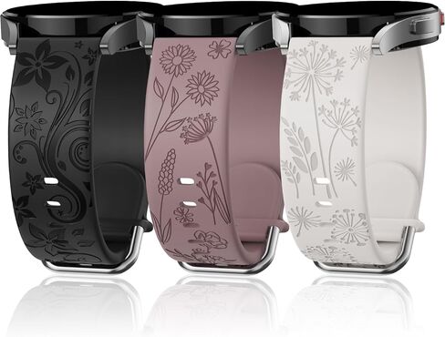 Flower Engraved Bands Compatible with Samsung Galaxy Watch 7/ FE/ 6/5/ 4/ Active 2 40mm 44mm/ 5 Pro 45mm/ Watch 6/4 Classic 43mm 47mm 42mm 46mm, 3 Pack 20mm Soft Silicone Replacement Watch Band in Kuwait