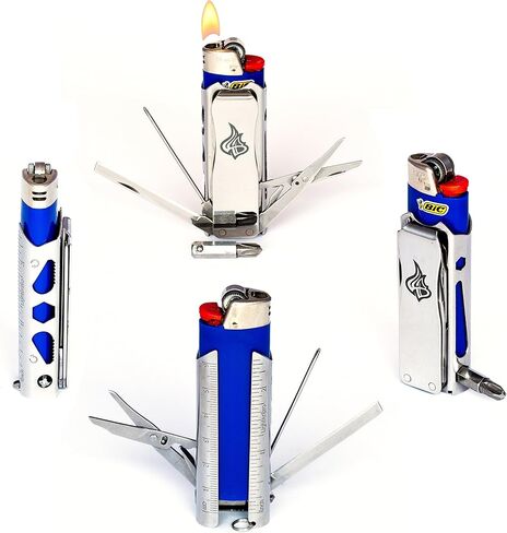 حافظة ولاعة LighterBro Pro - أداة متعددة - 420 من الفولاذ المقاوم للصدأ - تناسب بسهولة ولاعاتك المفضلة - تتضمن سكين جيب صغير، مسطرة، مقص، مفك براغي، لعبة البوكر، حلقة مفاتيح والمزيد (أسود) in Kuwait