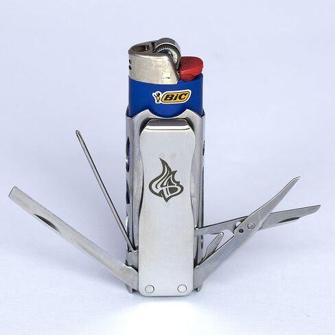 حافظة ولاعة LighterBro Pro - أداة متعددة - 420 من الفولاذ المقاوم للصدأ - تناسب بسهولة ولاعاتك المفضلة - تتضمن سكين جيب صغير، مسطرة، مقص، مفك براغي، لعبة البوكر، حلقة مفاتيح والمزيد (أسود) in Kuwait