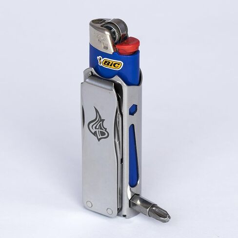 حافظة ولاعة LighterBro Pro - أداة متعددة - 420 من الفولاذ المقاوم للصدأ - تناسب بسهولة ولاعاتك المفضلة - تتضمن سكين جيب صغير، مسطرة، مقص، مفك براغي، لعبة البوكر، حلقة مفاتيح والمزيد (أسود) in Kuwait