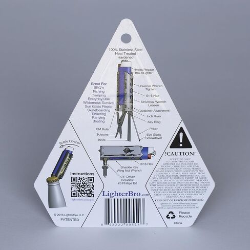 حافظة ولاعة LighterBro Pro - أداة متعددة - 420 من الفولاذ المقاوم للصدأ - تناسب بسهولة ولاعاتك المفضلة - تتضمن سكين جيب صغير، مسطرة، مقص، مفك براغي، لعبة البوكر، حلقة مفاتيح والمزيد (أسود) in Kuwait