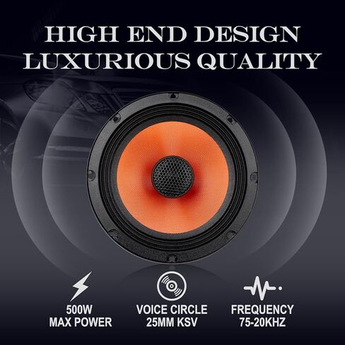 Car Speakers 6.5 Inch Door Speakers, 2-Way Coaxial, 500W Max, Powerful Low Frequency with Delicate Medium and High Frequency, Flush Mount Car Audio, Black, 1 Pair in Saudi Arabia