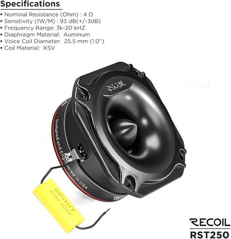 مكبر صوت RECOIL RST250 Super Tweeter مقاس 1 بوصة، نظام صوت سيارة احترافي من الألومنيوم in Kuwait