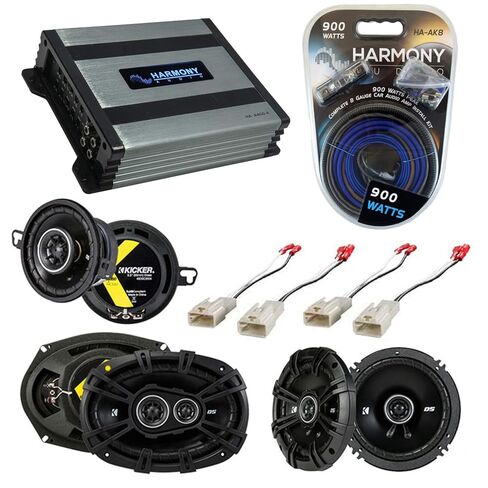 حزمة Harmony Audio Kicker الكلاسيكية المتوافقة مع 2005-2014 Toyota Tacoma 43DSC69304 70W RMS 3 Way 4-Ohm مكبرات صوت مع HA-A400.4 800W نطاق كامل أو مضخم فرعي وحزام بديل HA-728104 in Kuwait