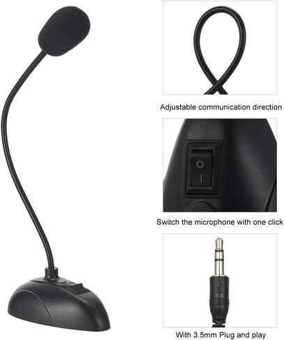 Adjustable Mini Desktop Microphone with 3.5mm Jack Plug Play USB C USB A Adapter for PC Computer Laptop Gaming Streaming Recording Online Lessons Podcast in Saudi Arabia