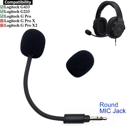 G433 Mic, Detachable OFC Replacement Game Microphone Boom Foam for Logitech G433 G233 GPro G 433 233 Pro Gaming Headsets Game Headphones, for PS4 Xbox One Nintendo Switch Computer PC in Saudi Arabia