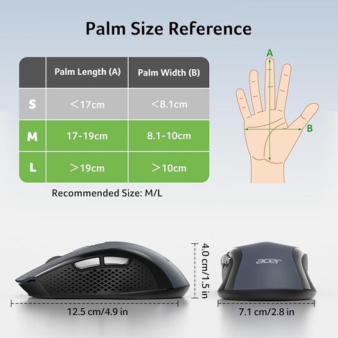 acer Wireless Mouse for Laptop, 2.4GHz Computer Mouse 5 Adjustable DPI Office Cordless USB Mice with USBA Receiver, 6 Buttons, 4000 DPI, Medium to Large Sized Hands Compatible with PC, Laptop, Desktop in Saudi Arabia