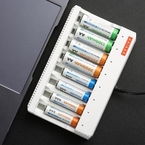 8/4/5 Slot AA/AAA Battery Charger, Suitable for NiMH/NiCd Rechargeable Batteries, USB Fast Charging, Independent Slots, Smart Charging, Extends Battery Life in Saudi Arabia