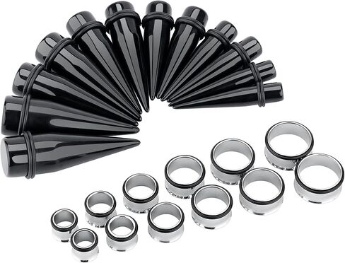 LBZ4ZUONISP 24 قطعة مجموعة تمديد الأذن الجراحية الأنفاق الفولاذية المقابس 00G-20MM مقاييس الأذن الاكريليك التناقص التدريجي المتوسع in Kuwait