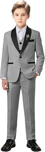 Boy Suits Tuxedo Slim Fit Suit for Boys Kids Toddler Dress Outfit with Coat, Pants, Vest Set No Tail in Saudi Arabia