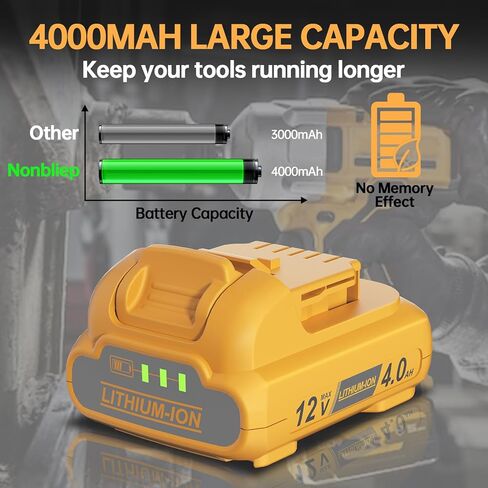 Nonbliep 2pack 4000mah استبدال بطارية ديوالت 12 فولت متوافقة مع بطارية ديوالت 12 فولت ليثيوم ماكس dcb121 dcb123 dcb122 dcb124 dcb125 dcb127 أدوات كهربائية لاسلكية in Kuwait