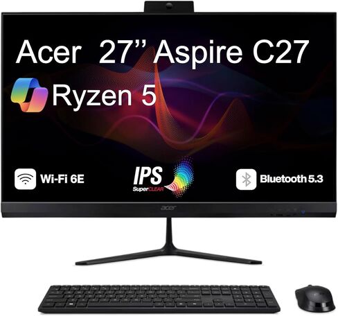 Acer Aspire C27 Professional All-in-One 27" IPS FHD Display (AMD Ryzen 5 7430U, 8GB DDR4, 512GB SSD, AMD Radeon, WiFi 6E, Webcam, Bluetooth 5.3, Win 11 Home) in Saudi Arabia