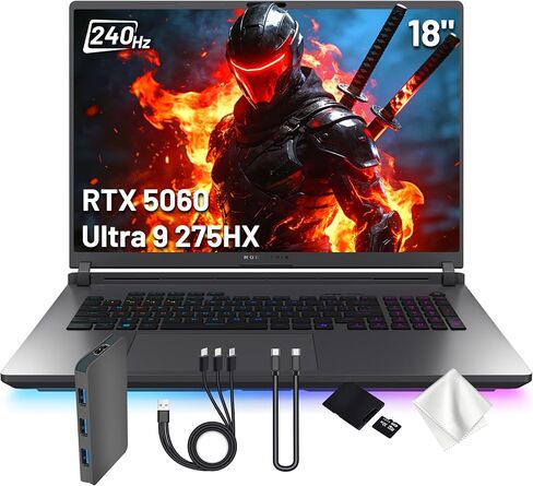 ASUS ROG Strix G18 18" 2.5K 240Hz Gaming Laptop, Intel Ultra 9 275HX, NVIDIA GeForce RTX 5060, 32GB DDR5, 2TB Storage (1TB SSD&1TB Docking Station Set), Backlit Keyboard, Wi-Fi 7, Win 11 Pro, Gray in Saudi Arabia