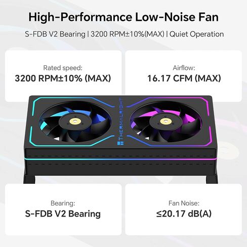 Thermalright MC-2 ARGB RAM Cooler, Dual Fan Active Memory Cooler, 3200RPM PWM, 5V 3PIN ARGB, Low-Noise Clip-On RAM Cooling for DDR/DDR2/DDR3/DDR4/DDR5 (Black) in Saudi Arabia