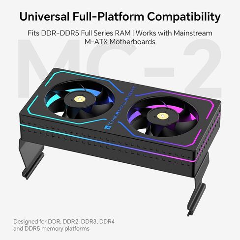 Thermalright MC-2 ARGB RAM Cooler, Dual Fan Active Memory Cooler, 3200RPM PWM, 5V 3PIN ARGB, Low-Noise Clip-On RAM Cooling for DDR/DDR2/DDR3/DDR4/DDR5 (Black) in Saudi Arabia