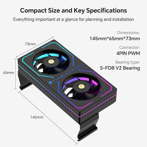 Thermalright MC-2 ARGB RAM Cooler, Dual Fan Active Memory Cooler, 3200RPM PWM, 5V 3PIN ARGB, Low-Noise Clip-On RAM Cooling for DDR/DDR2/DDR3/DDR4/DDR5 (Black) in Saudi Arabia