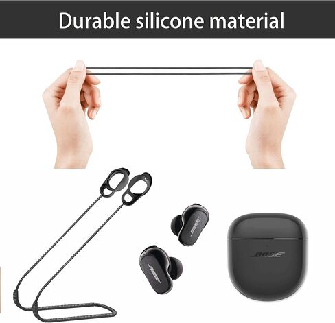 حزام متوافق مع سماعات Bose QuietComfort Ultra وBose QuietComfort II، (الجيل الثاني)، ملحقات الحبل الرياضية، موصل حامل سلك حبل الرقبة من السيليكون، (أسود) in Kuwait