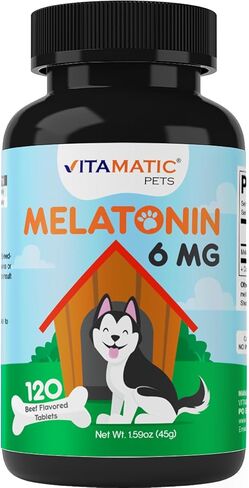 Vitamatic Melatonin for Dogs - 6 mg - 120 Beef Flavored Chewable Tablets ((Pack of 1)) in Saudi Arabia