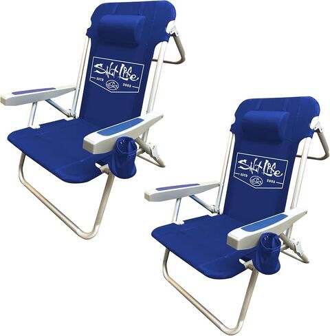 Salt Life 2pk Marina 5-Position Backpack Beach Sand Chair for Adults, Folding, Backpack Straps, 300 lbs Capacity, Camping Chair, Blue Stripes in Saudi Arabia