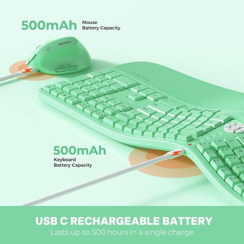 MEETION Ergonomic Keybard and Mouse Split Keyboard with Cushioned Rest, Vertical Mouse, Natural Typ, Mac Green in Saudi Arabia