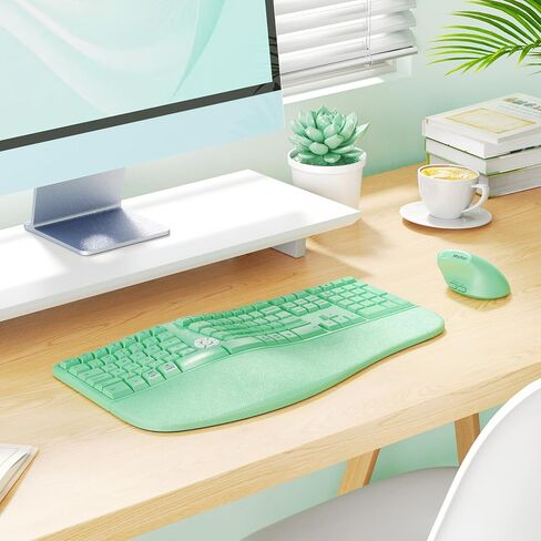 MEETION Ergonomic Keybard and Mouse Split Keyboard with Cushioned Rest, Vertical Mouse, Natural Typ, Mac Green in Saudi Arabia