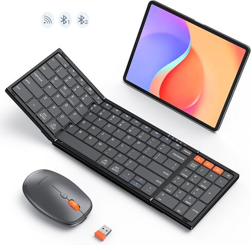 MEETION Foldable Keyboard and Mouse, Folding Portable Wireless Keyboard Mouse, Full Size Rechargeable 2.4G+Dual Bluetooth Keyboards Combo for Business Travel, for Windows/Mac/iOS/Andriod, iPad/Laptop in Saudi Arabia